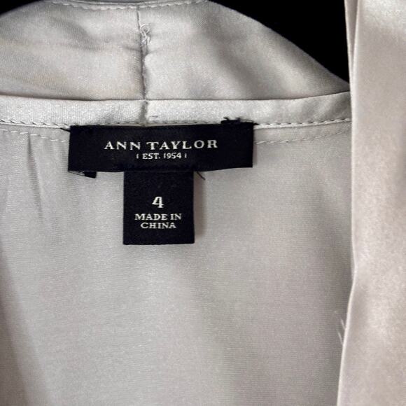 Ann Taylor Silver Grey Satin Wrap Top Sleeveless Blouse Silk Blend Size 4 AS IS - Picture 13 of 16